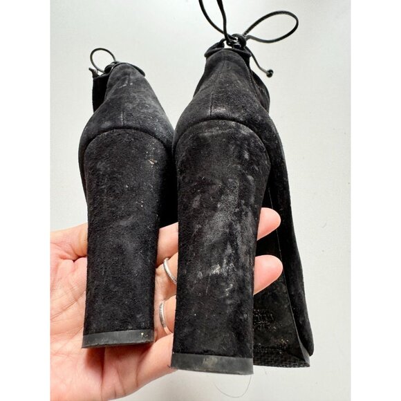 STUART WEITZMAN Catch Black Suede Block Heel Ankle Tie Booties Boots, Size 40.5 - Picture 10 of 15